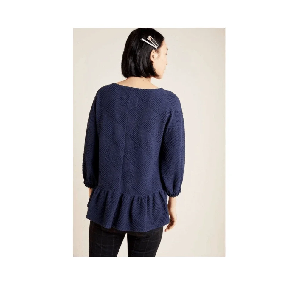Maeve by Anthropologie Mikayla Peplum Lagenlook Minimalist Preppy Navy Top SZ S